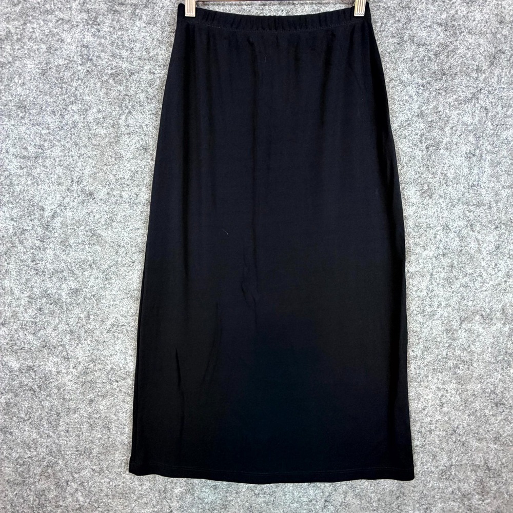 Lands End Office Skirt Womens 14 Black Rayon Elastic Waist Career Basics